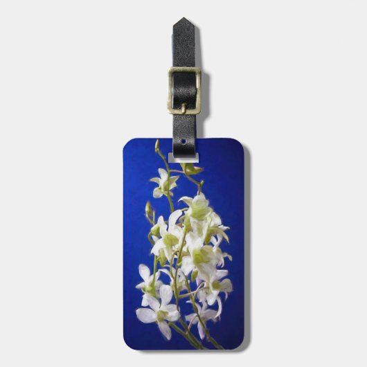 Witte bloemen tegen blauwe hemel bagagelabel (Voorkant verticaal)