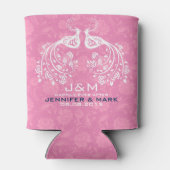 Witte Bloemen Tortelduifjes Roze Damasks Achtergro Blikjeskoeler (Achterkant)