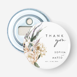 Witte Bloemen   Trouwgeschenk Knop Flesopener Button Flesopener