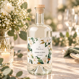 Witte Bloemen Trouwslikbottletiket Likeurfles Etiket