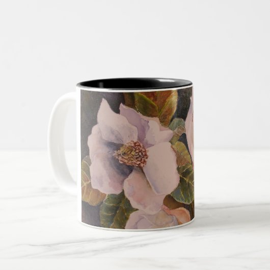 Witte bloemen tweekleurige koffiemok (Voorkant links)