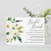 Witte bloemen | Typografische bruiloft Bridal Brun Kaart (Staand voorkant)