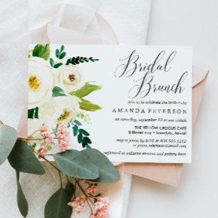 Witte bloemen   Typografische bruiloft Bridal Brun Kaart