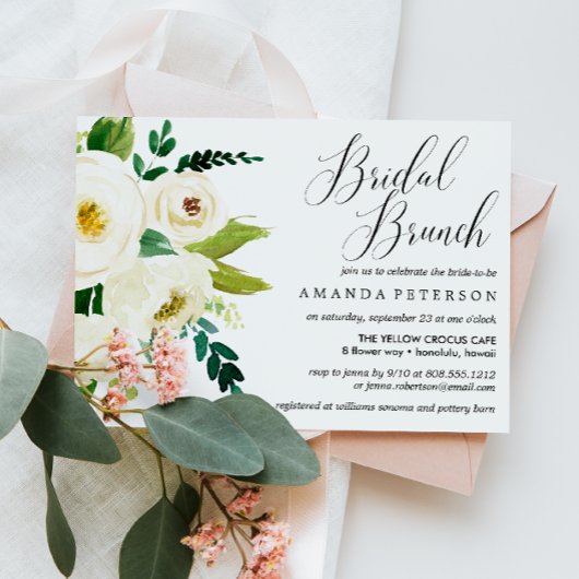 Witte bloemen | Typografische bruiloft Bridal Brun Kaart