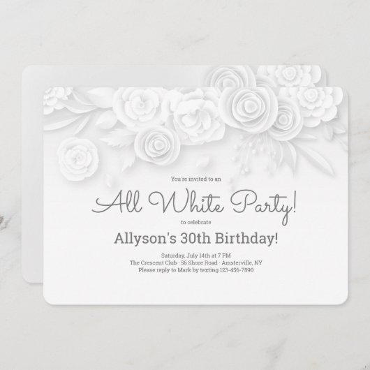 Witte Bloemen Uitnodiging (Voorkant / Achterkant)