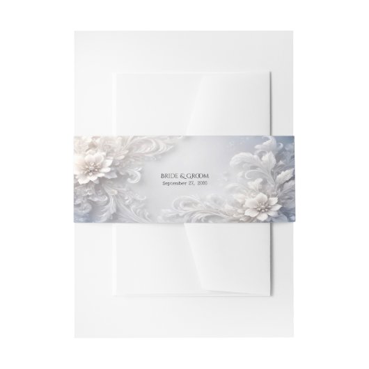 Witte Bloemen Uitnodiging Belly Band Uitnodigingen Wikkel (Voorkant Voorbeeld)