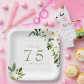 Witte Bloemen Verjaardag Papieren Bordje (Feest)