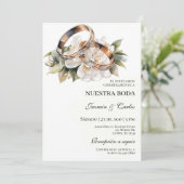 Witte Bloemen verloving Ringen Spaans Huwelijk Inv Kaart (Staand voorkant)