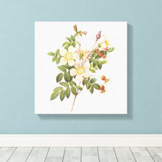 witte bloemen verpakt canvas print (Insitu (Houten vloer))