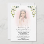 Witte Bloemen Vervaagd Foto Viering van het leven Kaart (Voorkant)