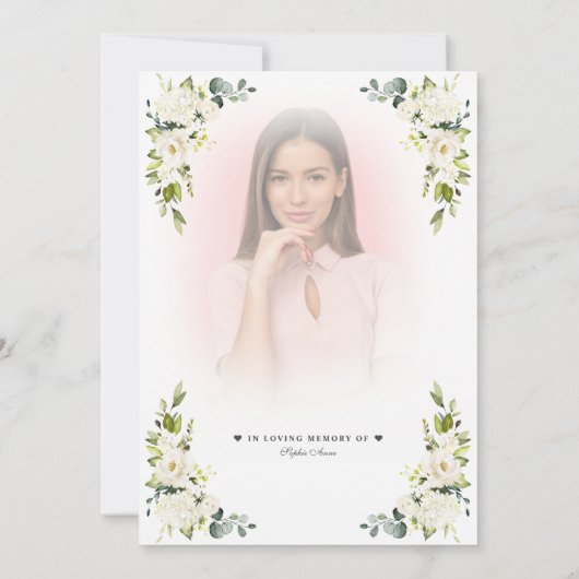 Witte Bloemen Vervaagd Foto Viering van het leven Kaart (Achterkant)