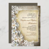 witte bloemen vintage jubileum uitnodigingen (Voorkant / Achterkant)