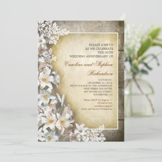 witte bloemen vintage trouwdag uitnodigingen (Staand voorkant)