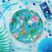 Witte bloemen, vogels, bijen, citroenen, vlinders papieren bordje (Feest)