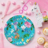 Witte bloemen, vogels, bijen, citroenen, vlinders papieren bordje (Feest)