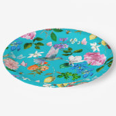 Witte bloemen, vogels, bijen, citroenen, vlinders papieren bordje (Gekanteld)