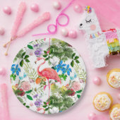 Witte bloemen, vogels, flamingo, bijen, papieren bordje (Feest)