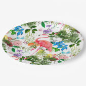 Witte bloemen, vogels, flamingo, bijen, papieren bordje (Gekanteld)