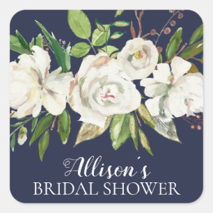 Witte bloemen Vrijgezellenfeest Envelopzegel Vierkante Sticker