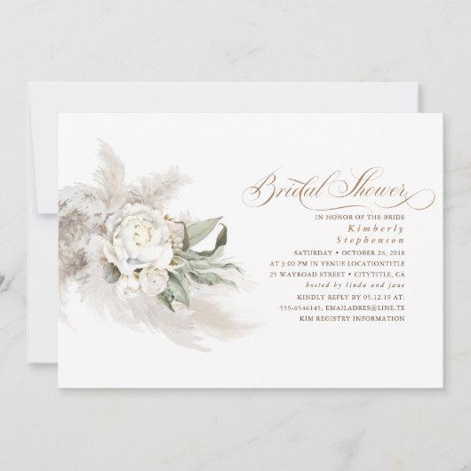 Witte bloemen Vrijgezellenfeest van Pampas Grass G Kaart (Voorkant)