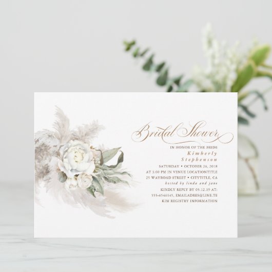 Witte bloemen Vrijgezellenfeest van Pampas Grass G Kaart (Staand voorkant)