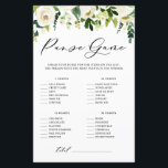 Witte bloemen Wat zit er in je Kaart met een paars<br><div class="desc">Controleer je portemonnee voor de objecten in de lijst. De persoon met de meeste punten is de winnaar! | Voeg deze leuke en speelse telefoongamekaart toe aan uw evenement. Deze aanpasbare "Wat zit er in je portemonnee?"-gamekaart bevat waterverf illustraties van witte bloemen en groen. Personaliseer u door uw eigen gegevens...</div>
