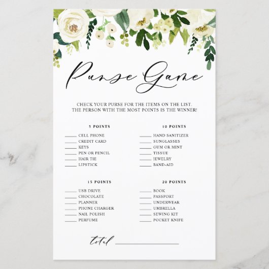 Witte Bloemen Wat Zit Er In Je Tas Shower Kaart (Voorkant)