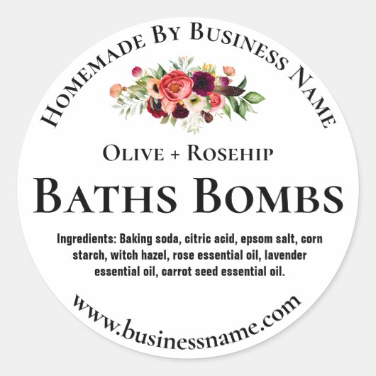 Witte Bloemen Waterverf badbomlabels Ronde Sticker (Voorkant)