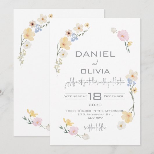 Witte Bloemen Waterverf Bruiloft Kaart (Voorkant / Achterkant)