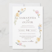 Witte Bloemen Waterverf bruiloft QR Code Uitnodigi Kaart (Voorkant)