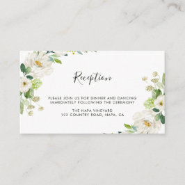 Witte Bloemen Waterverf bruiloft receptie Informatiekaartje