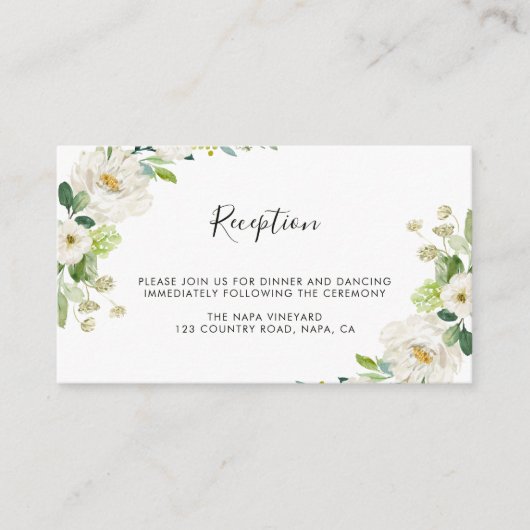 Witte Bloemen Waterverf bruiloft receptie Informatiekaartje (Voorkant)