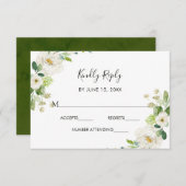 Witte Bloemen Waterverf Bruiloft RSVP Kaart (Voorkant / Achterkant)