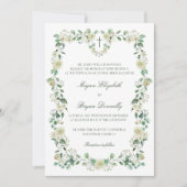 Witte Bloemen Waterverf Crest Katholieke Bruiloft Kaart (Voorkant)