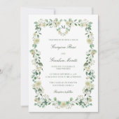 Witte Bloemen Waterverf Crest & Monogram Bruiloft Kaart (Voorkant)