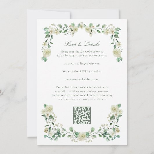 Witte Bloemen Waterverf Crest & Monogram Bruiloft Kaart (Achterkant)