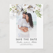 Witte Bloemen Waterverf Foto Save the Date Aankondigingskaart (Voorkant)