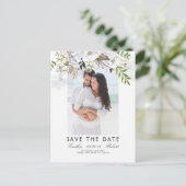 Witte Bloemen Waterverf Foto Save the Date Aankondigingskaart (Staand voorkant)