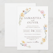 Witte Bloemen Waterverf Huwelijksuitnodiging Kaart (Voorkant / Achterkant)