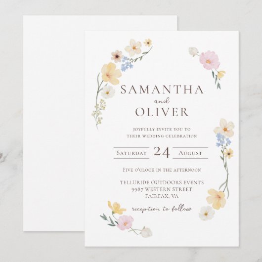 Witte Bloemen Waterverf Huwelijksuitnodiging Kaart (Voorkant / Achterkant)