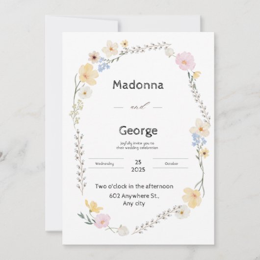 Witte Bloemen Waterverf Huwelijksuitnodiging Kaart (Voorkant)