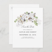 Witte Bloemen Waterverf Save the Date Aankondigingskaart (Voorkant / Achterkant)