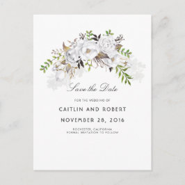 Witte Bloemen Waterverf Save the Date Aankondigingskaart