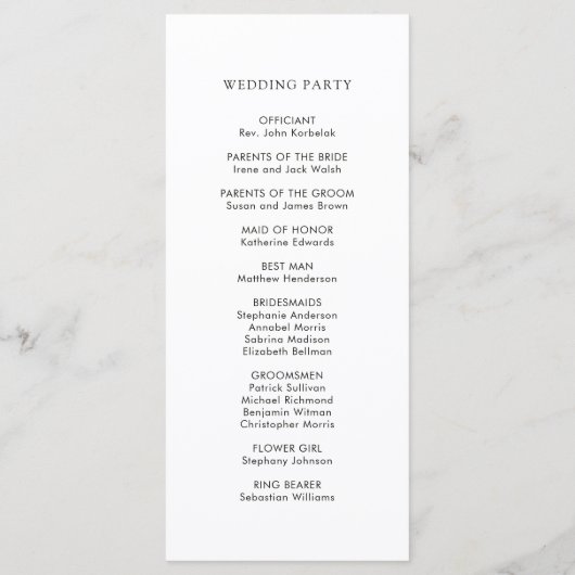 Witte Bloemen Waterverf Trouwceremonie Programma Programmakaart (Achterkant)