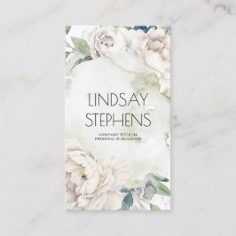 Witte Bloemen Waterverven Elegant Neutral Visitekaartje