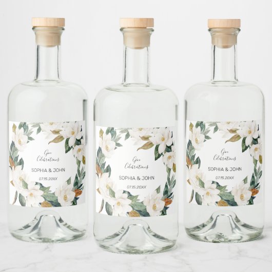 Witte bloemen Weddenschap Liquor Fles Etiket (Flessen)