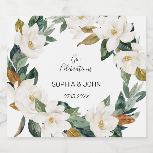 Witte bloemen Weddenschap Liquor Fles Etiket (Enkel label)