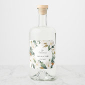 Witte bloemen Weddenschap Liquor Fles Etiket (Voorkant)