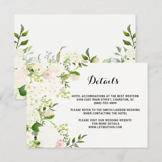 Witte bloemen Wedding Retails, routebeschrijving i Informatiekaartje (Voorkant / Achterkant)