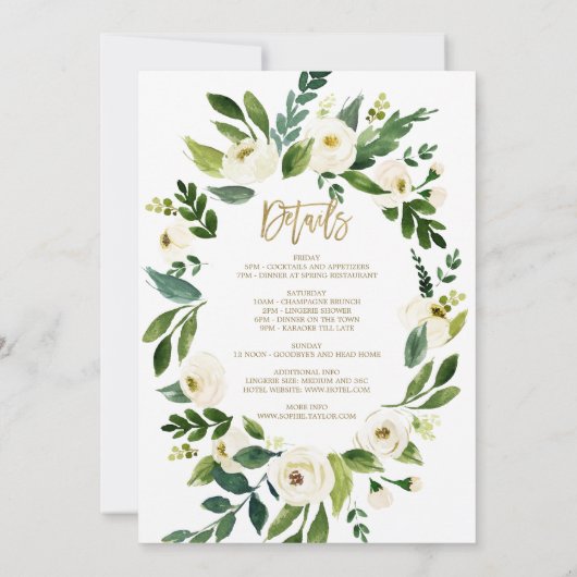 Witte bloemen Weekend Kaart (Achterkant)